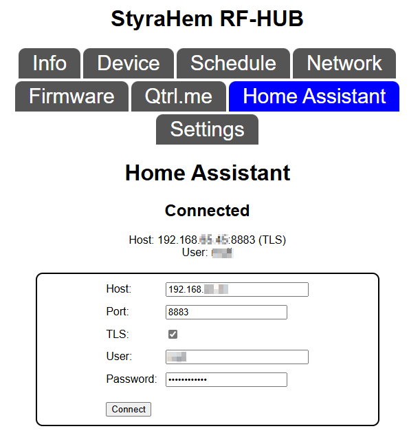 RF-Hub ansluten status
